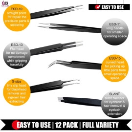 12 Pcs Precision Tweezer Set - LCI (Ltd)